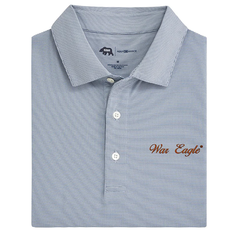 Men's soft polo shirt-War Eagle Vintage Script Hairline Stripe Performance Polo - True Navy