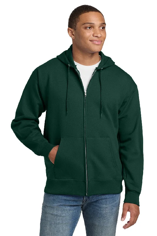 Men's organic cotton hoodie-Hanes Mens Ultimate Cotton PrintPro XP Pill Resistant Full Zip Hooded Sweatshirt Hoodie w/ Pockets - Deep Forest Green