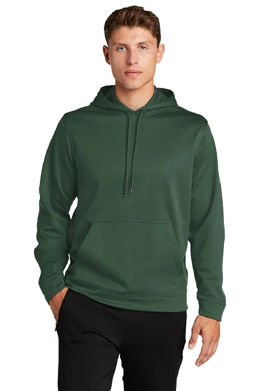 Men's utility hoodie-Sport-Tek Mens Sport-Wick Moisture Wicking Fleece Hooded Sweatshirt Hoodie w/ Pouch Pocket - Forest Green