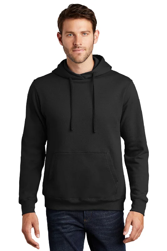 Men's lightweight hoodie-Port & Company Mens Fan Favorite Fleece Hooded Sweatshirt Hoodie w/ Pouch Pocket - Jet Black