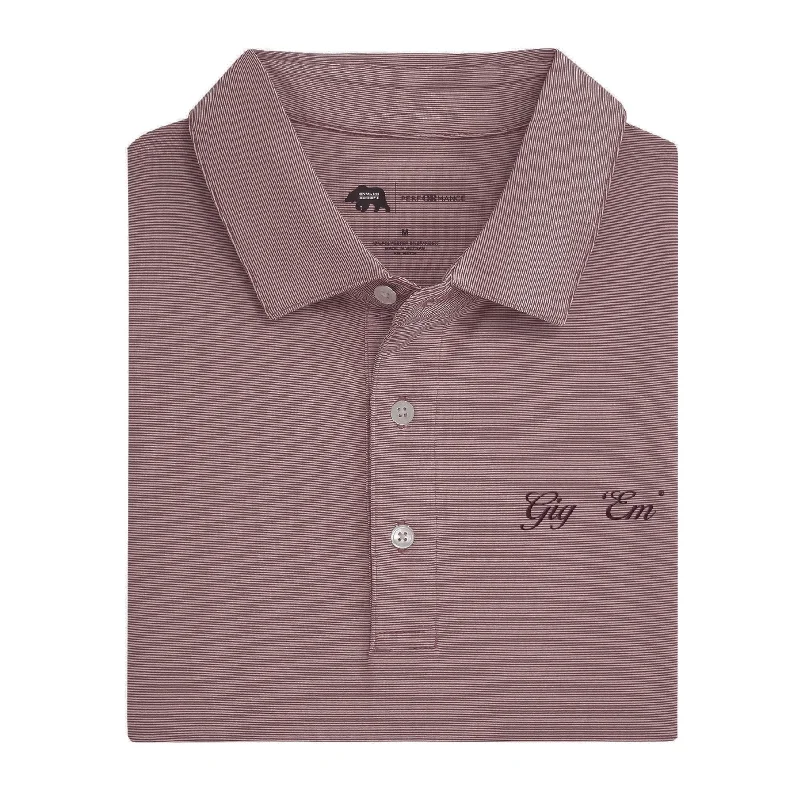 Men's all-season polo shirt-Gig 'Em Vintage Script Hairline Stripe Performance Polo - Maroon