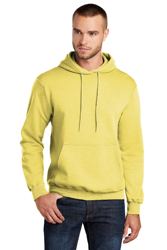 Men's uniform hoodie-Port & Company Mens Core Pill Resistant Fleece Hooded Sweatshirt Hoodie w/ Pouch Pocket - Yellow