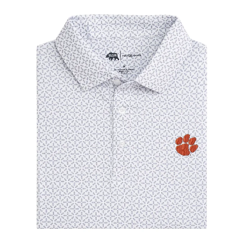 Men's weekend polo shirt-Clemson Gameday Printed Performance Polo - White