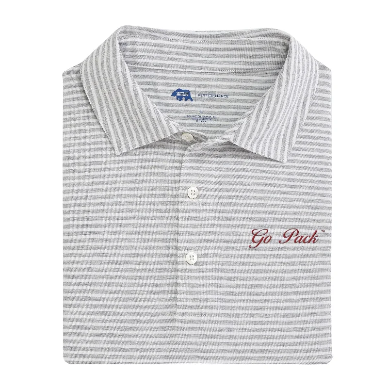 Men's fall polo shirt-Go Pack Vintage Script Row Stripe Icon Polo - Heather Grey