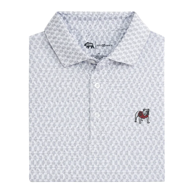 Men's patterned polo shirt-Standing Bulldog Tents Printed Performance Polo - White