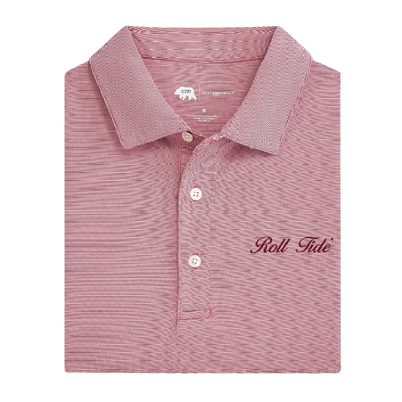 Men's retro polo shirt-Roll Tide Vintage Script Hairline Stripe Performance Polo - Crimson