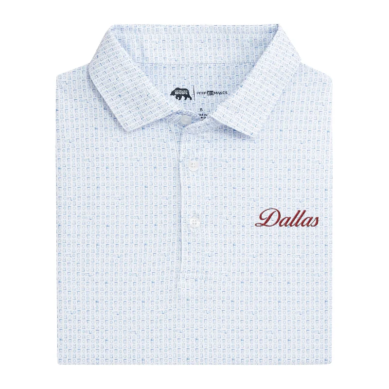 Men's button-down polo shirt-Dallas Vintage Script Tailgate Games Printed Performance Polo - Open Air