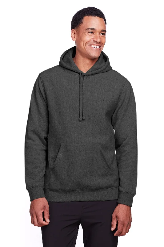 Men's gym hoodie-Team 365 Mens Zone HydroSport Fleece Water Resistant Hooded Sweatshirt Hoodie w/ Pouch Pocket - Heather Dark Grey