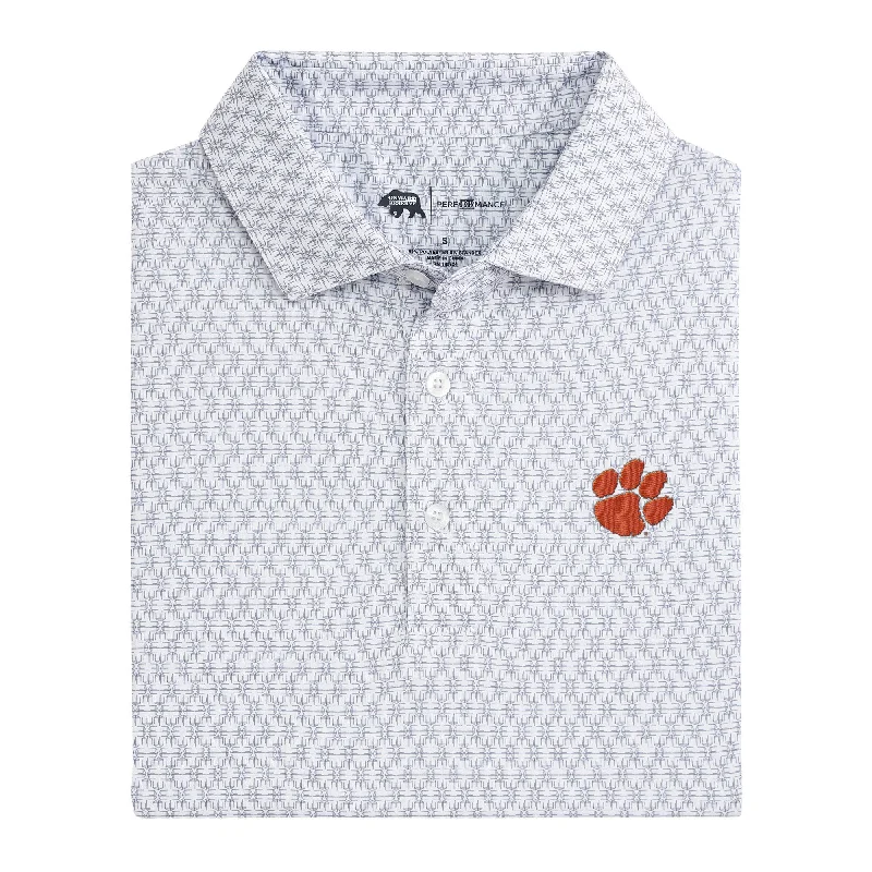 Men's lightweight polo shirt-Clemson Tents Printed Performance Polo - White