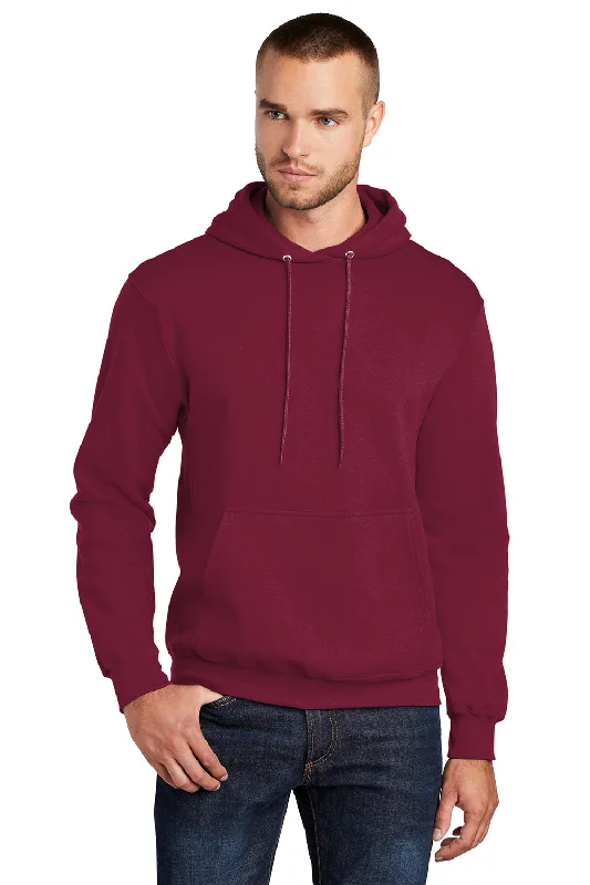 Men's quick-dry hoodie-Port & Company Mens Core Pill Resistant Fleece Hooded Sweatshirt Hoodie w/ Pouch Pocket - Cardinal Red