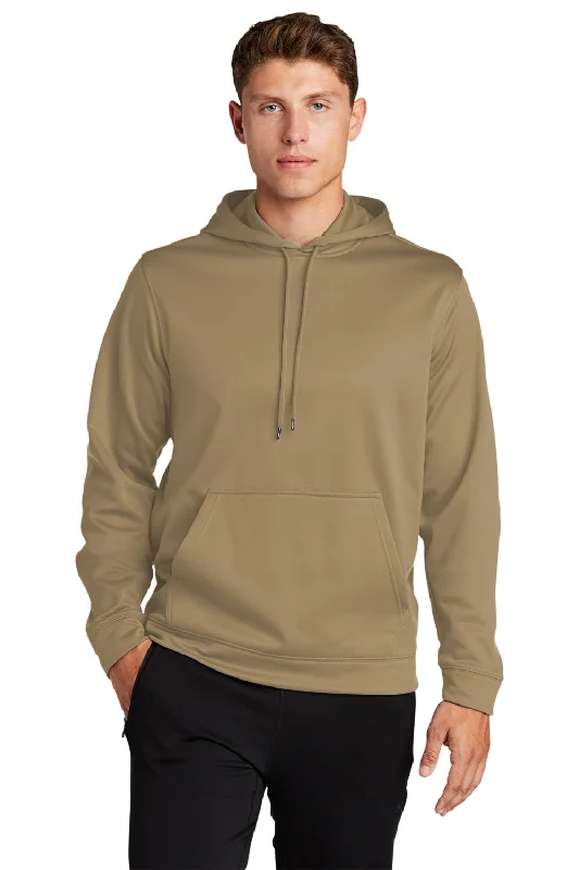 Men's fall hoodie-Sport-Tek Mens Sport-Wick Moisture Wicking Fleece Hooded Sweatshirt Hoodie w/ Pouch Pocket - Coyote Brown