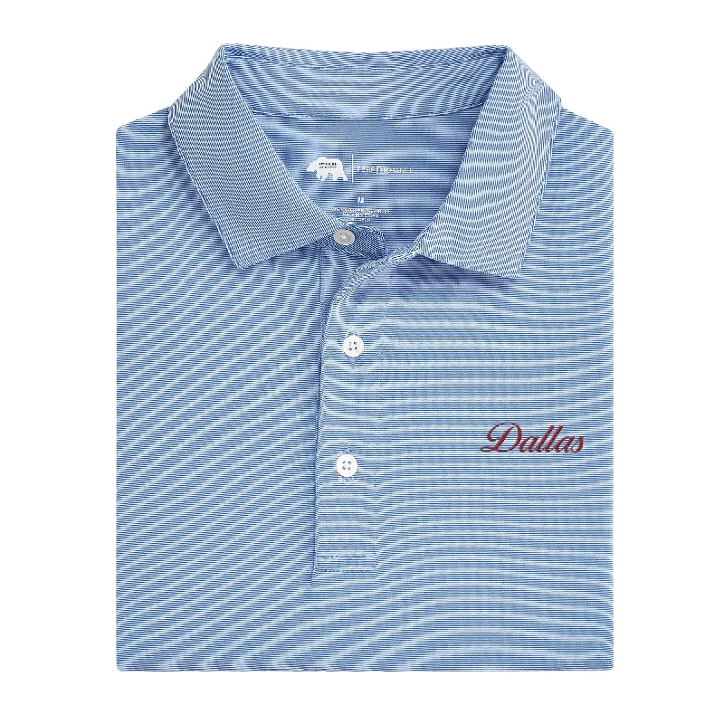 Men's vintage polo shirt-Dallas Vintage Script Hairline Stripe Performance Polo - Sport Blue