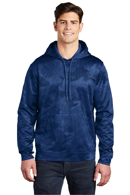 Men's fishing hoodie-Sport-Tek Mens Sport-Wick CamoHex Moisture Wicking Fleece Hooded Sweatshirt Hoodie w/ Pouch Pocket - True Royal Blue