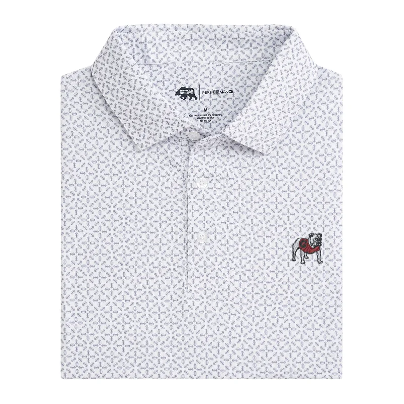 Men's breathable polo shirt-Standing Bulldog Gameday Printed Performance Polo - White