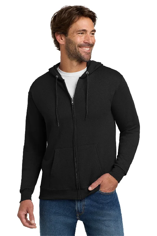 Men's reversible hoodie-Hanes Mens EcoSmart Print Pro XP Pill Resistant Full Zip Hooded Sweatshirt Hoodie w/ Pockets - Black