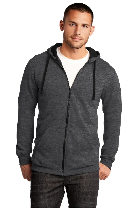 Men's modern hoodie-District Mens The Concert Fleece Full Zip Hooded Sweatshirt Hoodie w/ Pockets - Heather Charcoal Grey