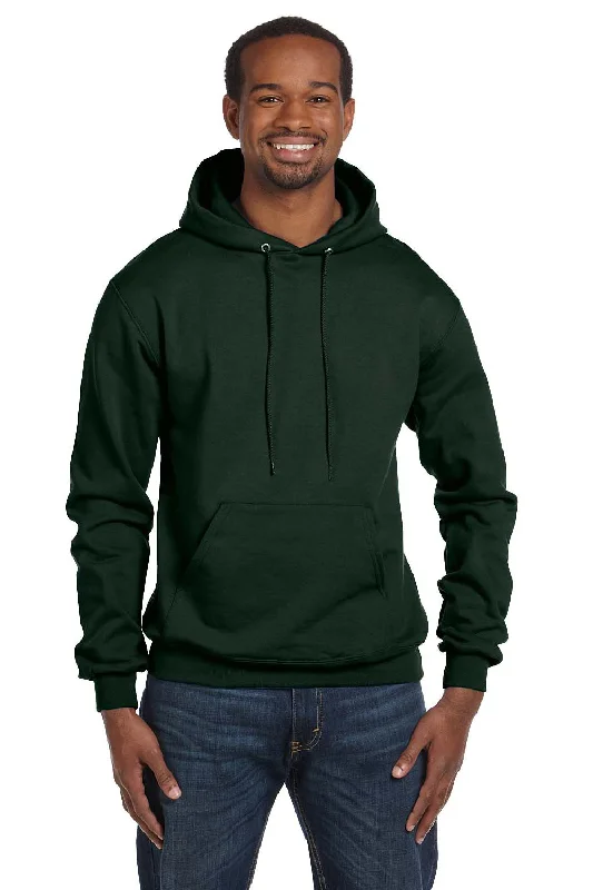 Men's loungewear hoodie-Champion Mens Double Dry Eco Moisture Wicking Fleece Hooded Sweatshirt Hoodie w/ Pouch Pocket - Dark Green