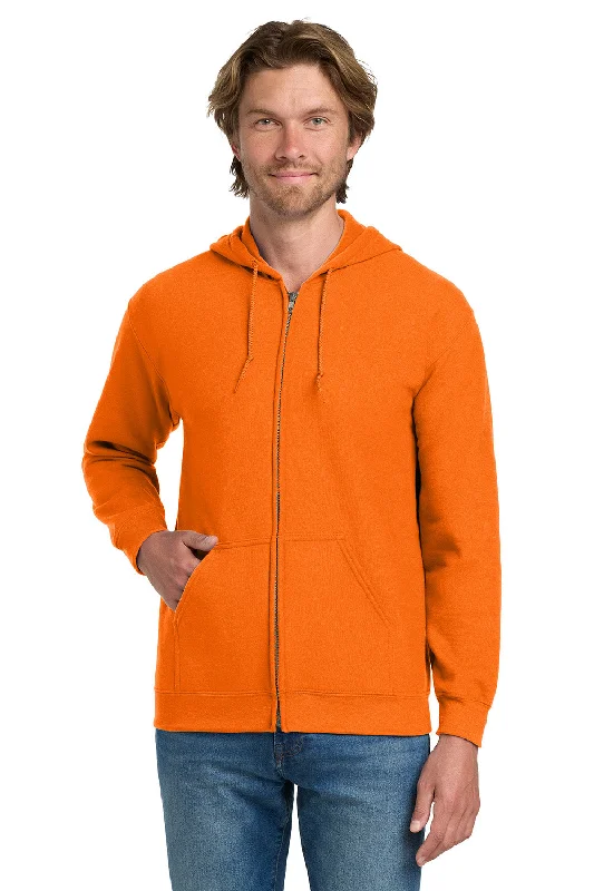 Men's bamboo hoodie-Gildan Mens Pill Resistant Full Zip Hooded Sweatshirt Hoodie w/ Pockets - Safety Orange