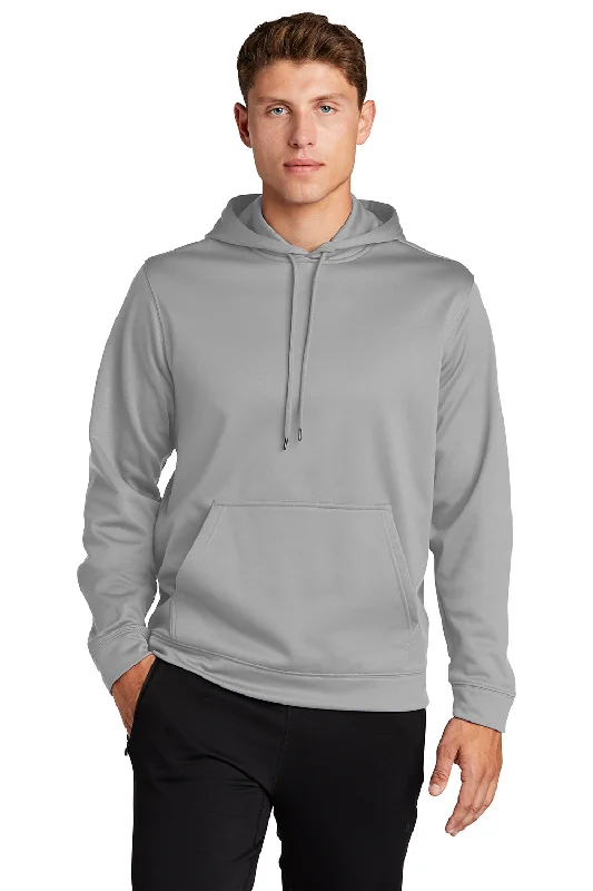 Men's high-performance hoodie-Sport-Tek Mens Sport-Wick Moisture Wicking Fleece Hooded Sweatshirt Hoodie w/ Pouch Pocket - Silver Grey