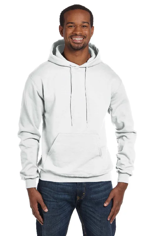 Men's travel hoodie-Champion Mens Double Dry Eco Moisture Wicking Fleece Hooded Sweatshirt Hoodie w/ Pouch Pocket - White