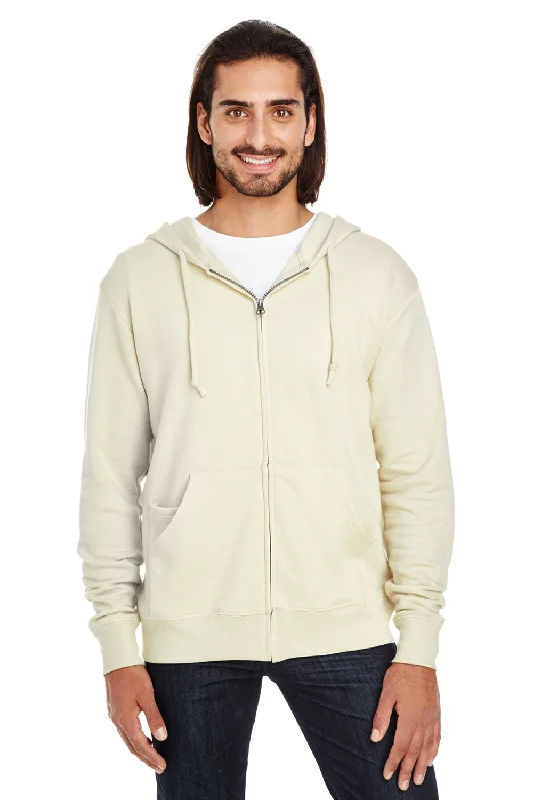 Men's urban hoodie-Threadfast Apparel Mens French Terry Full Zip Hooded Sweatshirt Hoodie w/ Pockets - Cream - Closeout