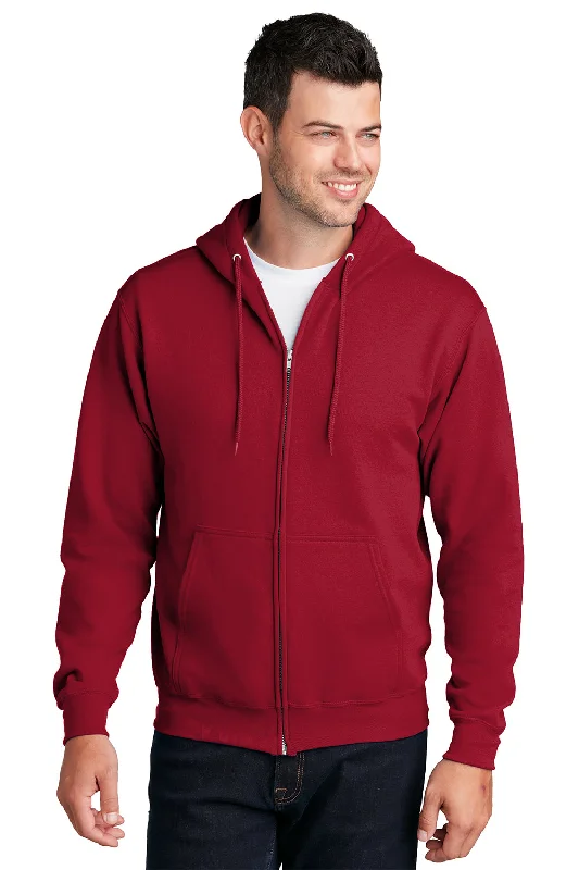 Men's construction hoodie-Port & Company Mens Core Pill Resistant Fleece Full Zip Hooded Sweatshirt Hoodie w/ Pockets - Red