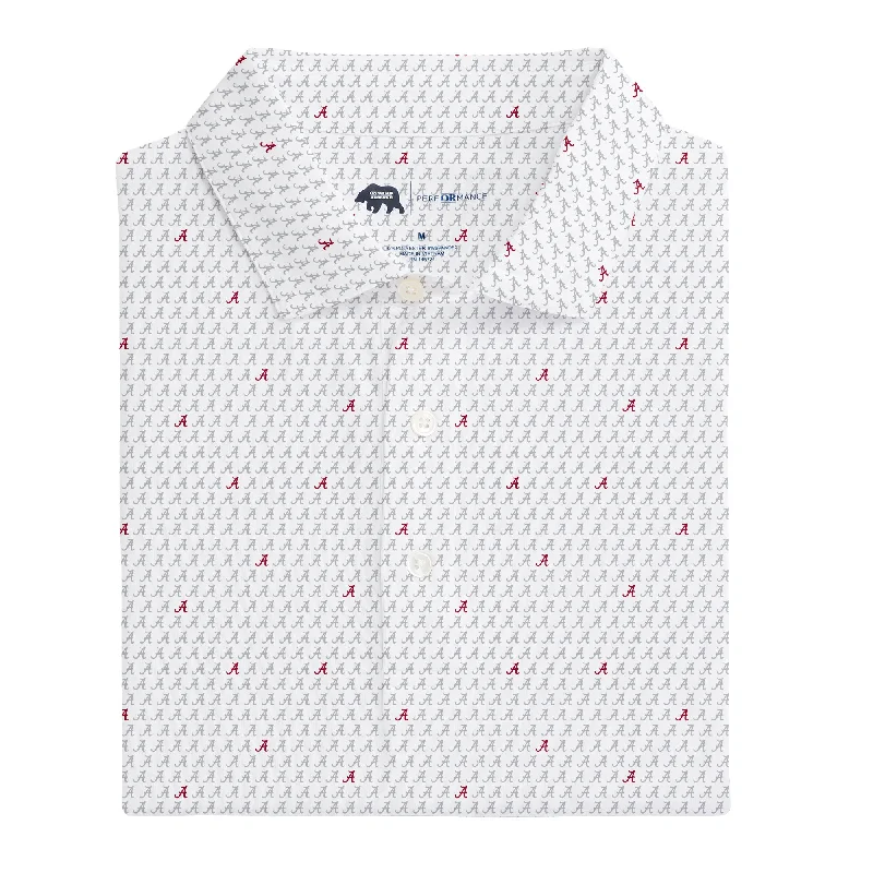 Men's neutral polo shirt-Alabama Script A Printed Performance Polo - White