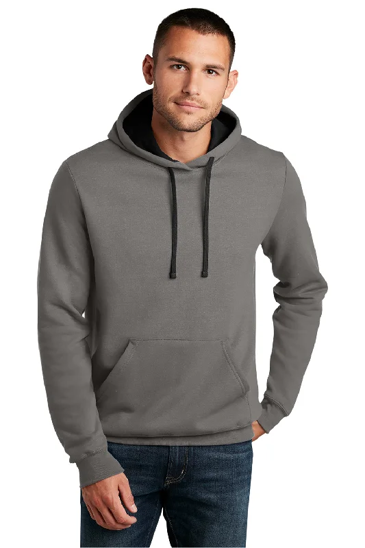 Men's essential hoodie-District Mens The Concert Fleece Hooded Sweatshirt Hoodie w/ Pouch Pocket - Grey