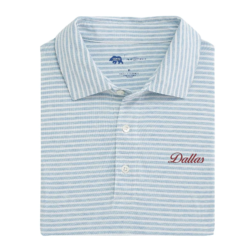 Men's modern polo shirt-Dallas Vintage Script Row Stripe Icon Polo - Sky