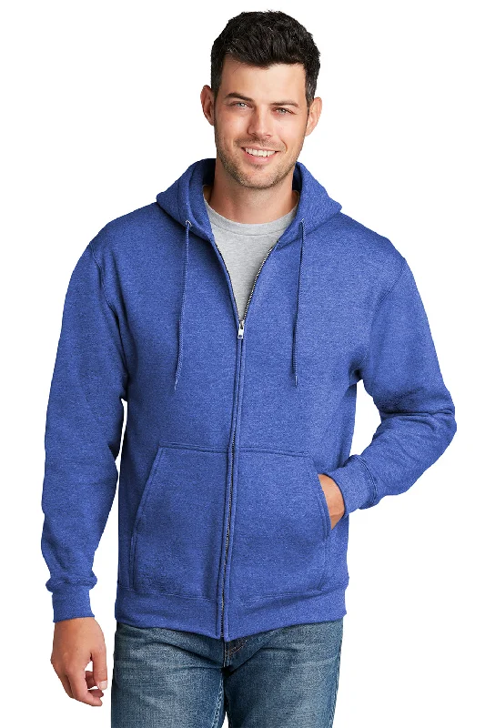 Men's graphic hoodie-Port & Company Mens Core Pill Resistant Fleece Full Zip Hooded Sweatshirt Hoodie w/ Pockets - Heather Royal Blue