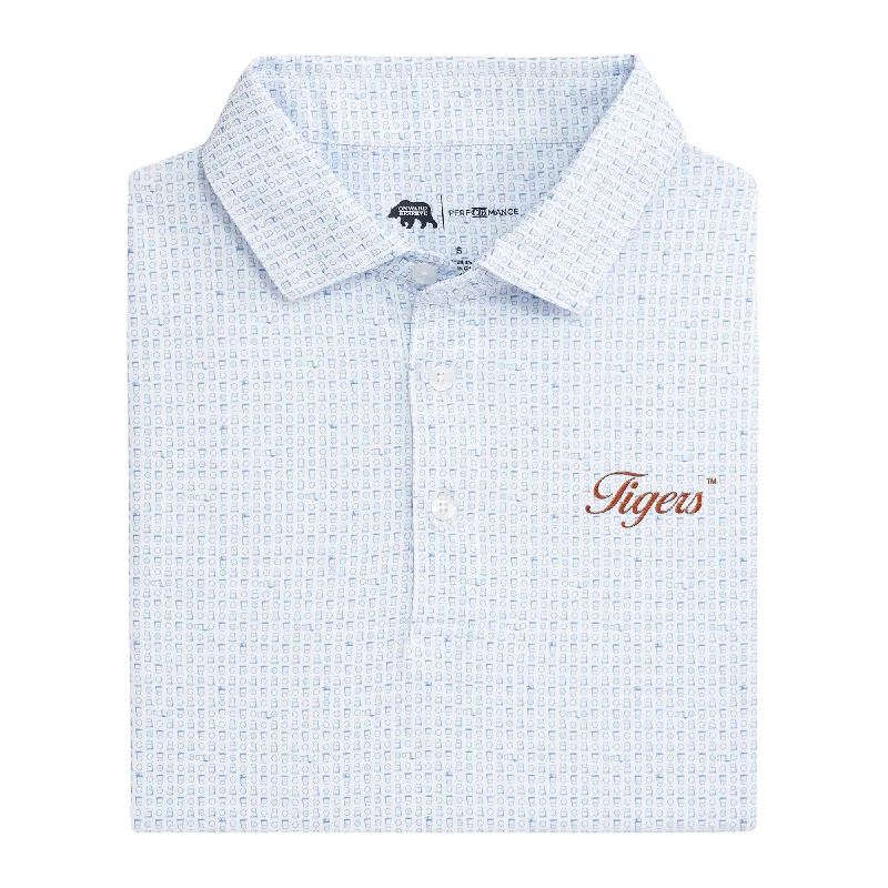 Men's collared polo shirt-Tigers Vintage Script Tailgate Games Printed Performance Polo - Open Air