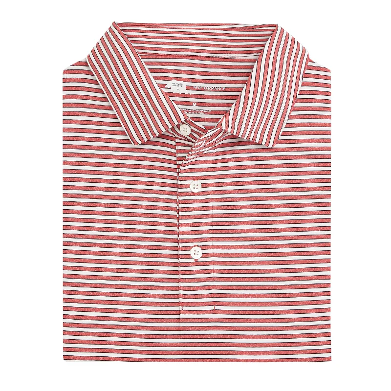 Men's Workout Essential T-Shirt -Mulligan Stripe Performance Polo - Heather Red