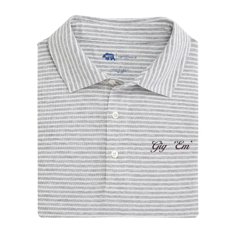 Men's versatile polo shirt-Gig 'Em Vintage Script Row Stripe Icon Polo - Heather Grey