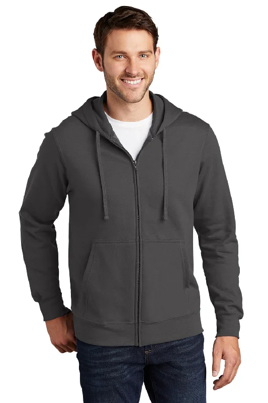 Men's fleece hoodie-Port & Company Mens Fan Favorite Fleece Full Zip Hooded Sweatshirt Hoodie w/ Pockets - Charcoal Grey