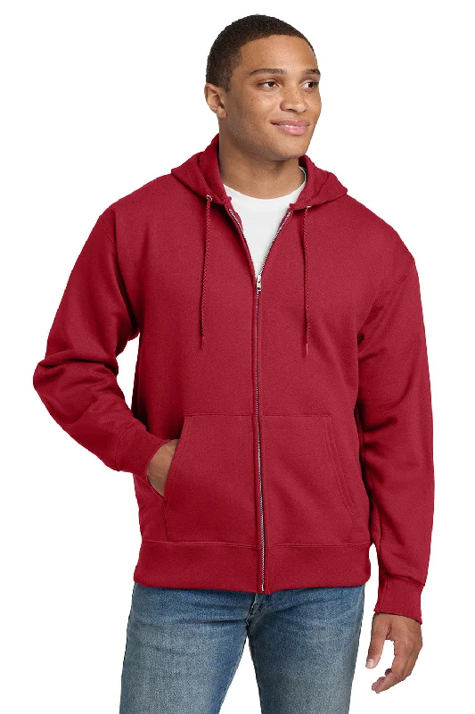 Men's eco-friendly hoodie-Hanes Mens Ultimate Cotton PrintPro XP Pill Resistant Full Zip Hooded Sweatshirt Hoodie w/ Pockets - Deep Red