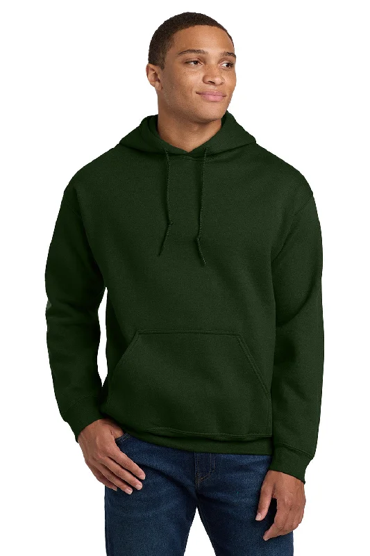 Men's budget hoodie-Gildan Mens Pill Resistant Hooded Sweatshirt Hoodie w/ Pouch Pocket - Forest Green