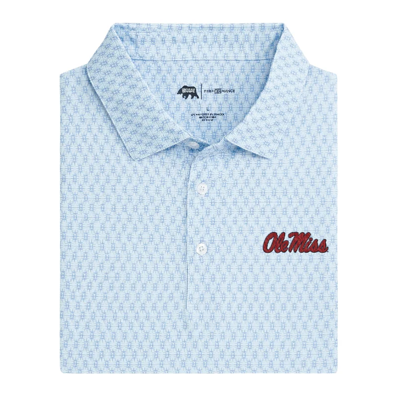 Men's short sleeve polo shirt-Ole Miss Tents Printed Performance Polo - Open Air