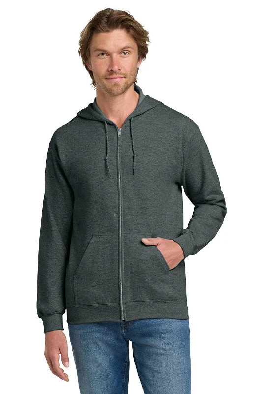 Men's ethical hoodie-Gildan Mens Pill Resistant Full Zip Hooded Sweatshirt Hoodie w/ Pockets - Heather Dark Grey