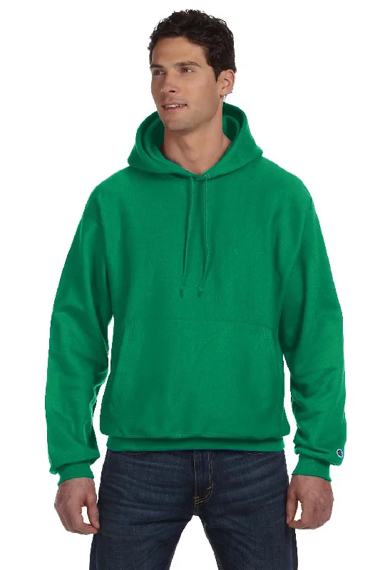 Men's running hoodie-Champion Mens Shrink Resistant Hooded Sweatshirt Hoodie w/ Pouch Pocket - Kelly Green