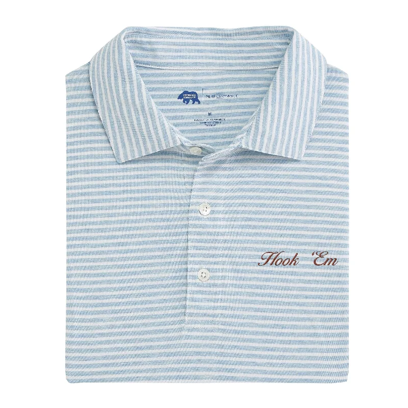 Men's stylish polo shirt-Hook 'Em Vintage Script Row Stripe Icon Polo - Sky