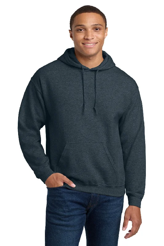 Men's trendy hoodie-Gildan Mens Pill Resistant Hooded Sweatshirt Hoodie w/ Pouch Pocket - Heather Dark Grey