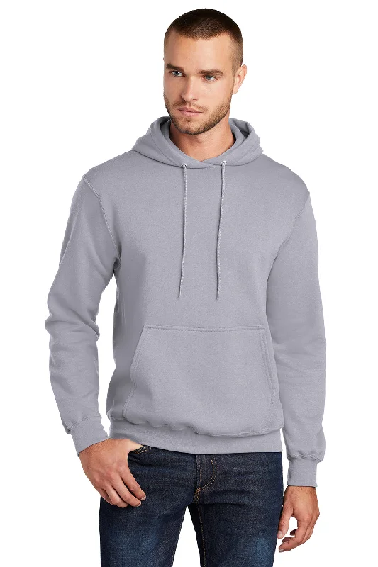 Men's slim fit hoodie-Port & Company Mens Core Pill Resistant Fleece Hooded Sweatshirt Hoodie w/ Pouch Pocket - Silver Grey