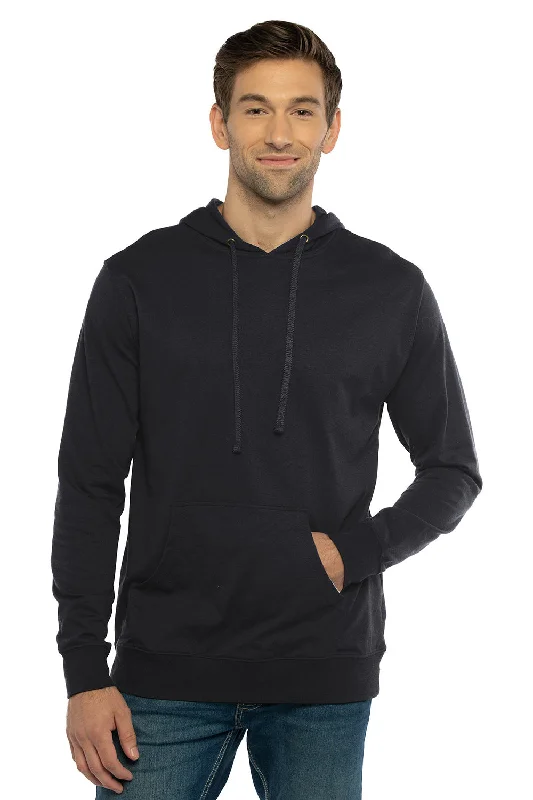 Men's training hoodie-Next Level Mens French Terry Fleece Hooded Sweatshirt Hoodie w/ Pouch Pocket - Black