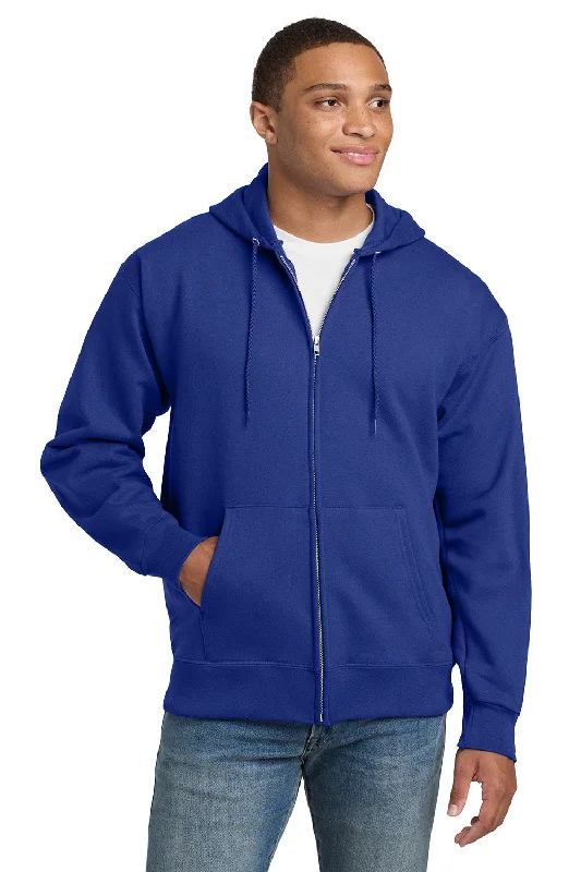 Men's recycled fabric hoodie-Hanes Mens Ultimate Cotton PrintPro XP Pill Resistant Full Zip Hooded Sweatshirt Hoodie w/ Pockets - Deep Royal Blue