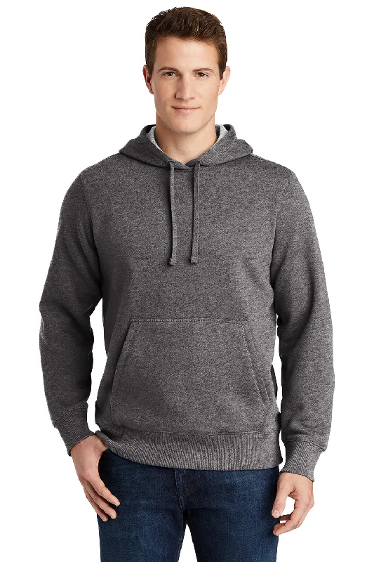 Men's party hoodie-Sport-Tek Mens Shrink Resistant Fleece Hooded Sweatshirt Hoodie w/ Pouch Pocket - Heather Graphite Grey