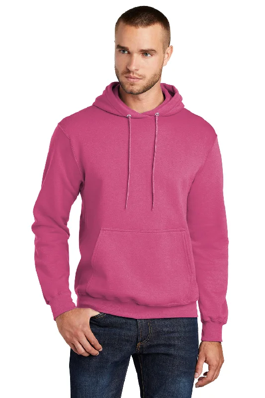 Men's regular fit hoodie-Port & Company Mens Core Pill Resistant Fleece Hooded Sweatshirt Hoodie w/ Pouch Pocket - Sangria Pink