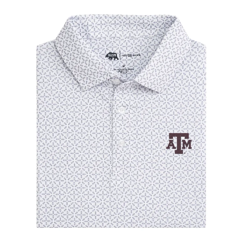 Men's lounge polo shirt-Texas A&M Gameday Printed Perforamce Polo - White