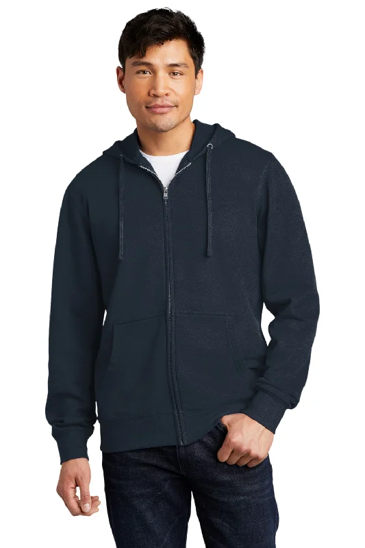 Men's winter hoodie-District Mens Very Important Fleece Full Zip Hooded Sweatshirt Hoodie w/ Pockets - New Navy Blue