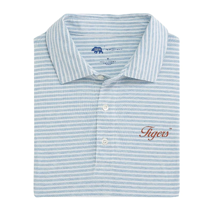 Men's spring polo shirt-Tigers Vintage Script Row Stripe icon Polo - Sky