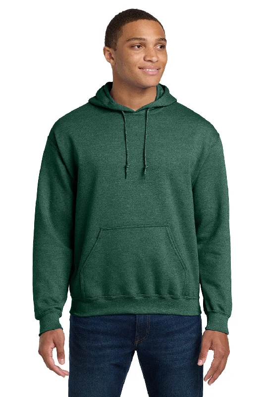 Men's all-season hoodie-Gildan Mens Pill Resistant Hooded Sweatshirt Hoodie w/ Pouch Pocket - Heather Dark Green